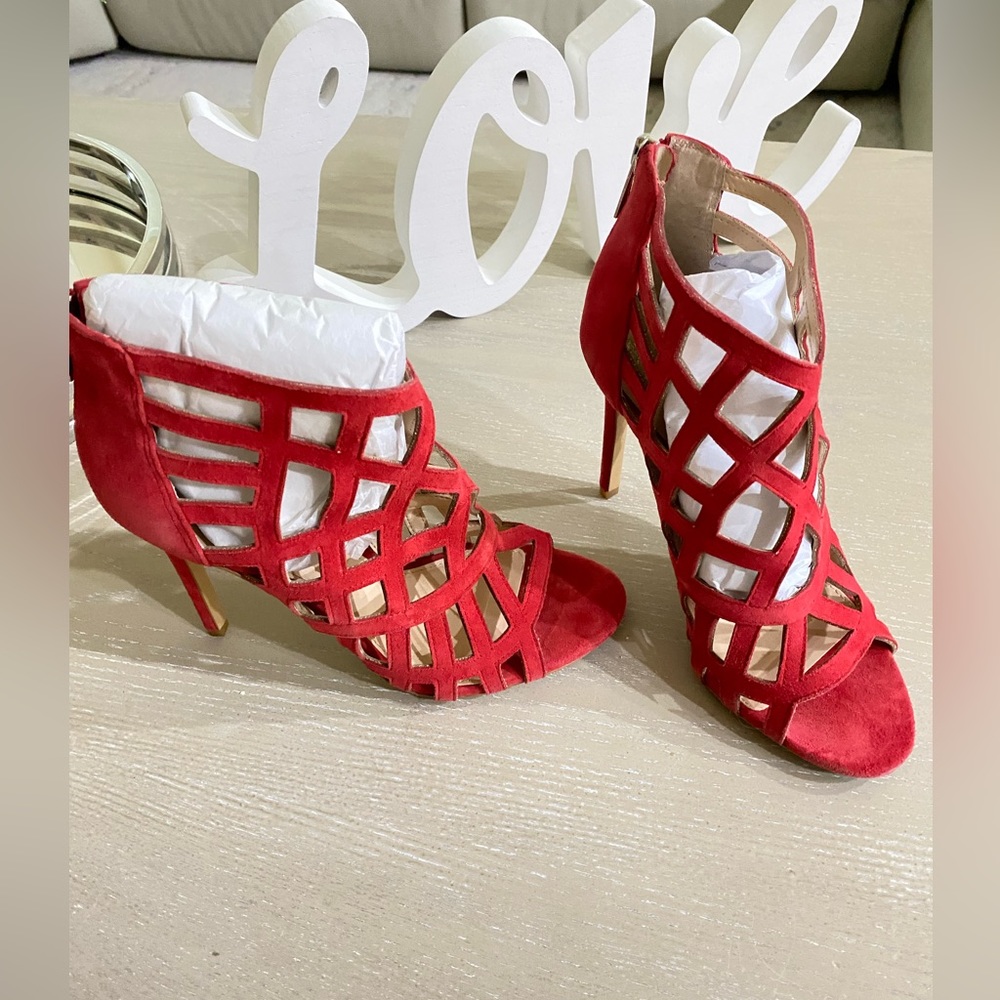 Vince Camuto Lace High Heel Booties , Red color Size 37.5